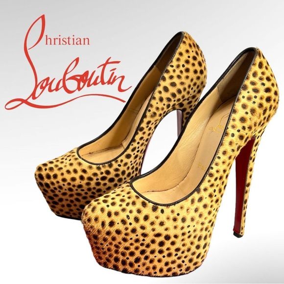CHRISTIAN LOUBOUTIN Daffodil 160 brown pony jungle cheetah print platform
